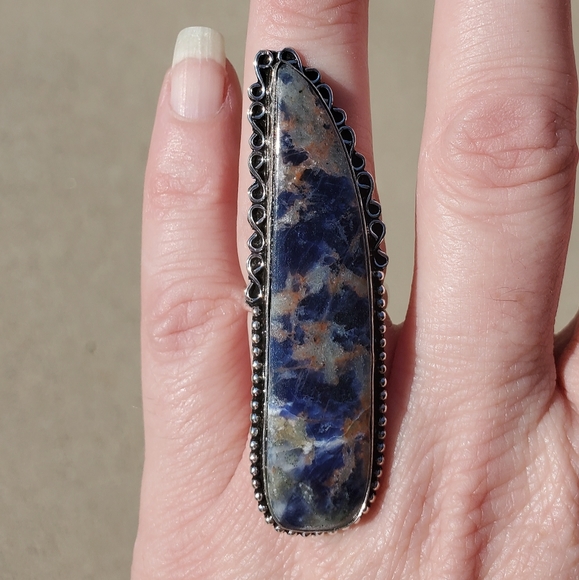 New Huge Sodalite 925 Silver Statement Ring. - Picture 9 of 16